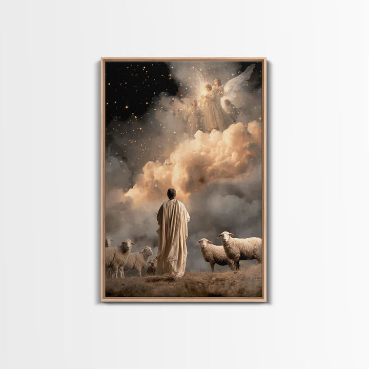 Angelic Glory Sky | Framed Canvas Print | Christian Christmas Art | Christmas Wall Art | Christian Art Canvas | Jesus Christmas Art | Chris