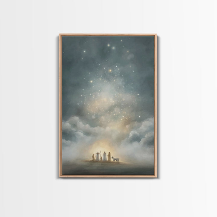 Starry Night Revelation, Framed Canvas Print, Christian Wall Art, Christmas Canvas Wall Art, Christian Art Canvas, Moody Christmas Art, Chr