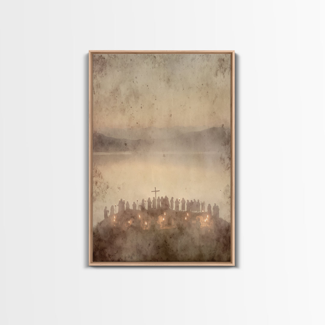 Candlelit Assembly – Framed Canvas Print – Christian Wall Art – Moody Christian Art – Christmas Canvas Wall Art – Christian Art Print – Chr