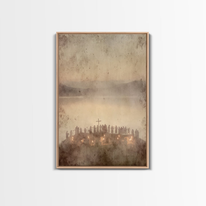 Candlelit Assembly – Framed Canvas Print – Christian Wall Art – Moody Christian Art – Christmas Canvas Wall Art – Christian Art Print – Chr