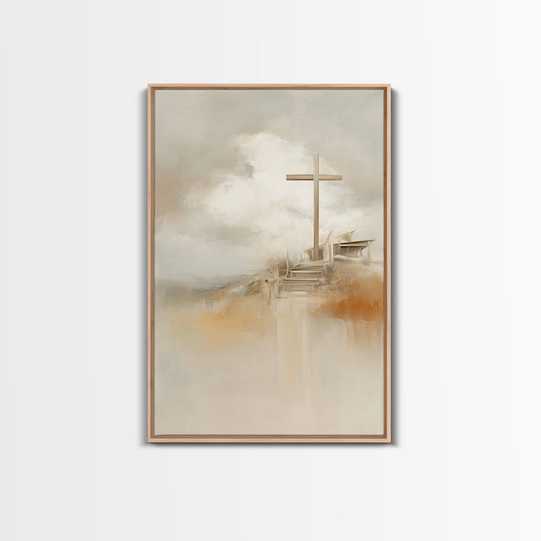 Cross On The Hill – Framed Canvas Print – Christian Wall Art – Christian Art Painting – Minimalist Christian Art – Christian Art Canvas – C