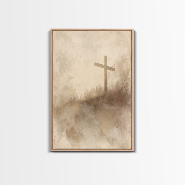Soft Desert Cross | Framed Canvas Print | Christian Art Canvas | Christian Wall Art | Subtle Christian Paintings | Vintage Christian Art |