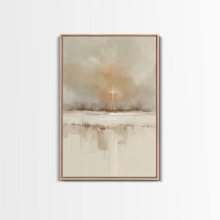 Winter Cross Light – Framed Canvas Print – Christian Wall Art – Christian Art Canvas – Christmas Art – Christian Decoration