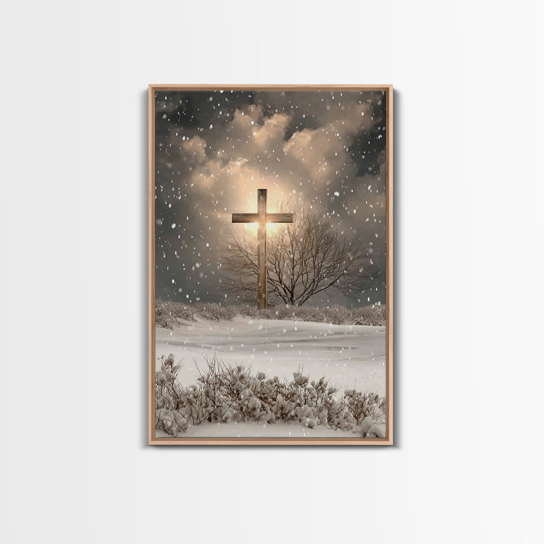 Snowfall Grace, Framed Canvas Print, Christian Wall Art, Christian Art Canvas, Christmas Art, Christian Decoration