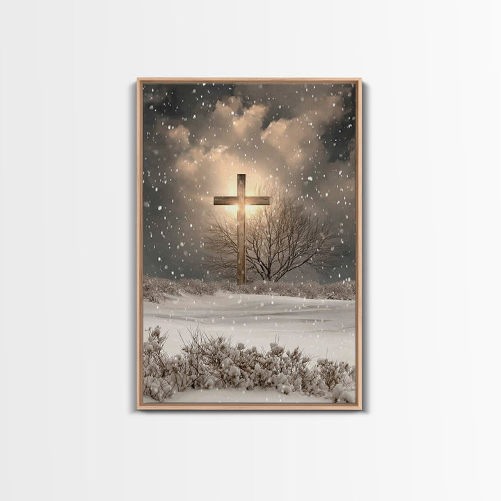Snowfall Grace, Framed Canvas Print, Christian Wall Art, Christian Art Canvas, Christmas Art, Christian Decoration