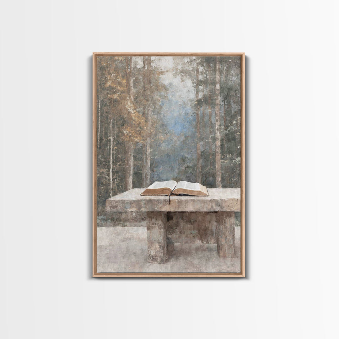 Quiet Scripture Table, Framed Canvas Print, Christian Wall Art, Christian Art Canvas, Christian Gift, Subtle Christian Art