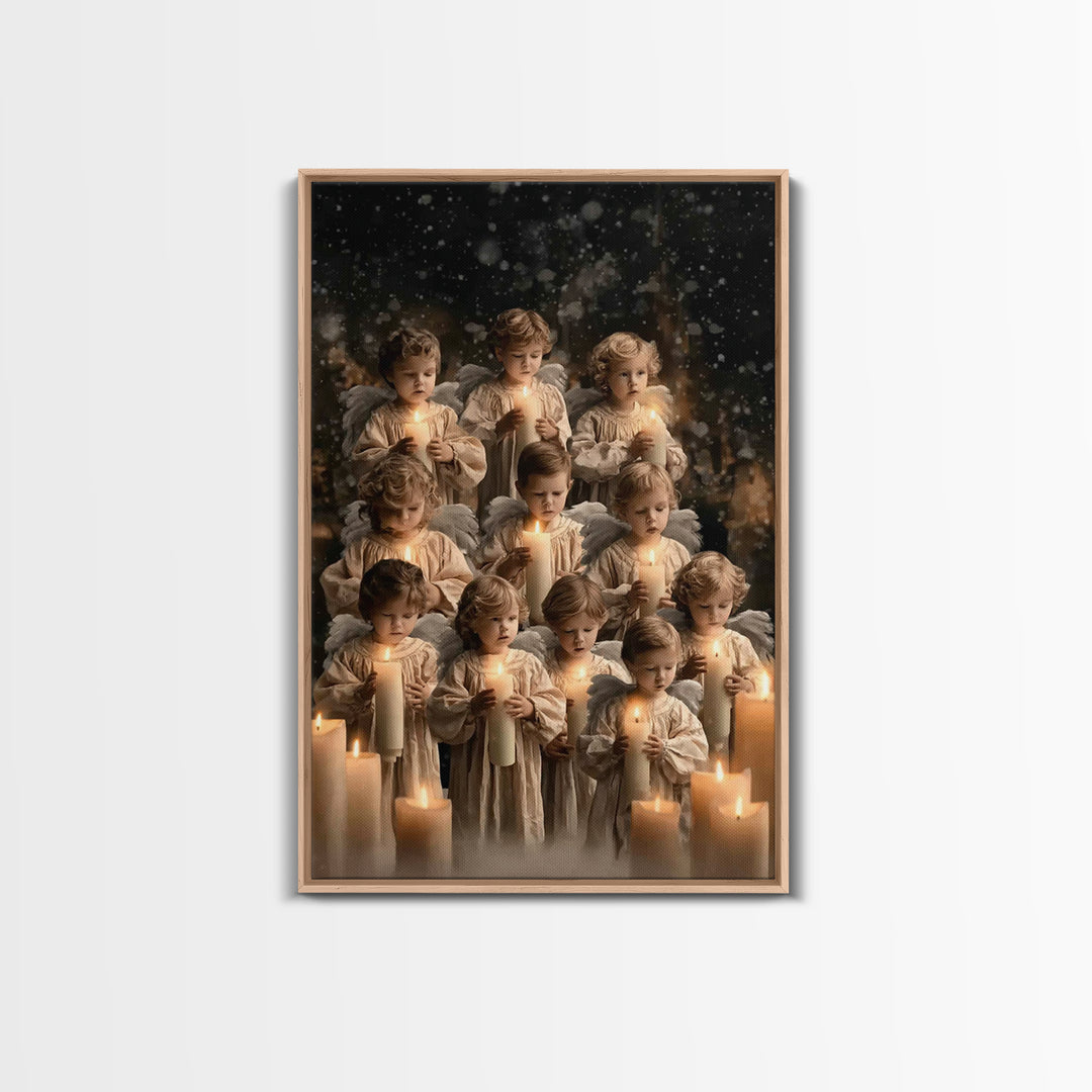 Candlelight Angels | Framed Canvas Print | Christian Wall Art | Christian Art Canvas | Christmas Art | Christian Christmas Art