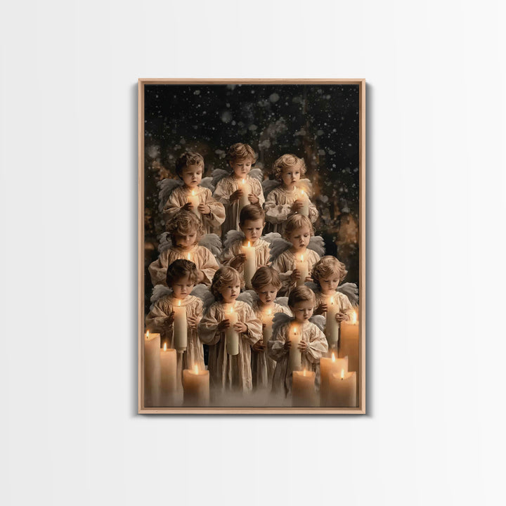 Candlelight Angels | Framed Canvas Print | Christian Wall Art | Christian Art Canvas | Christmas Art | Christian Christmas Art