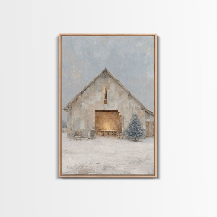 Holy Night Stable, Framed Canvas Print, Christian Christmas Art, Christmas Wall Art, Christian Art Canvas, Jesus Christmas Art, Christmas A