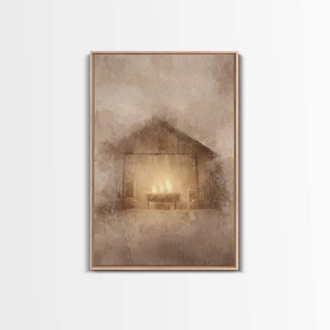Silent Manger Light – Framed Canvas Print – Christian Christmas Art – Christian Art Canvas – Subtle Christian Art – Christmas Wall Art – Ch