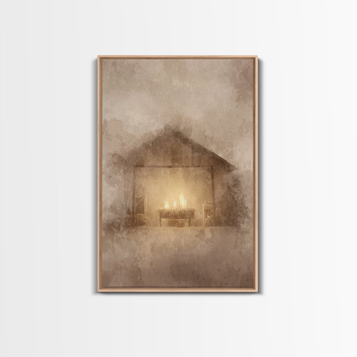 Silent Manger Light – Framed Canvas Print – Christian Christmas Art – Christian Art Canvas – Subtle Christian Art – Christmas Wall Art – Ch