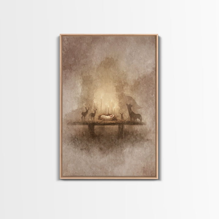 Heavenly Birth Glow – Framed Canvas Print – Christian Art Canvas – Christmas Art Prints – Jesus Christmas Art – Modern Christian Art – Chri