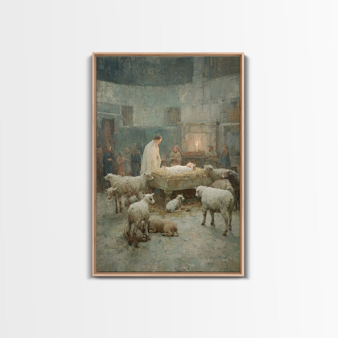 Humble Stable Grace – Framed Canvas Print – Christian Art Print – Christmas Wall Art – Jesus Christmas Art – Vintage Christian Art – Christ