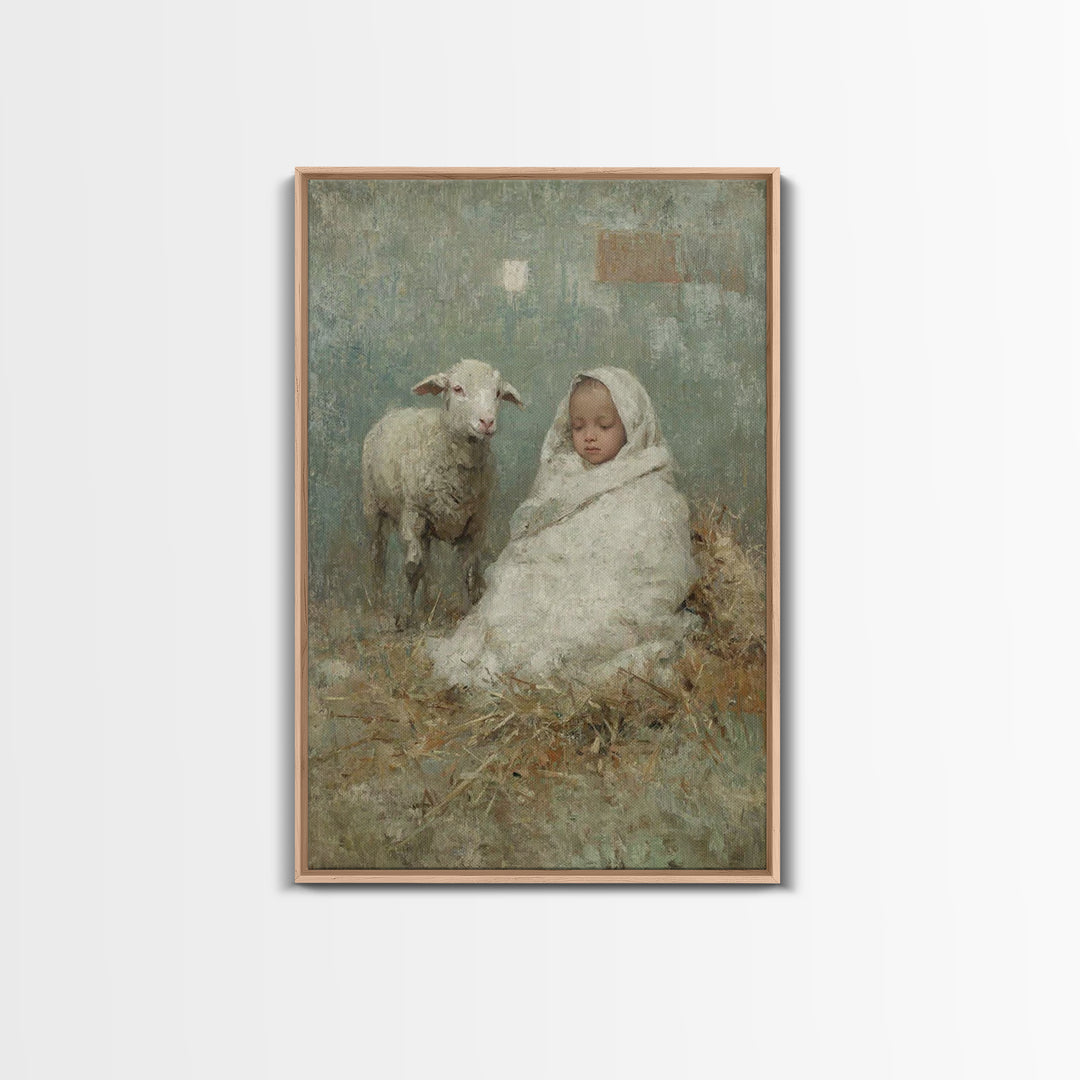 Little Lamb Peace – Framed Canvas Print – Christian Wall Art – Christian Art Canvas – Jesus Painting – Christian Christmas Art – Christmas