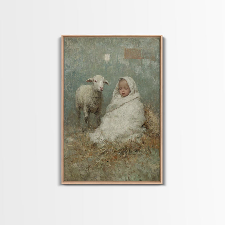 Little Lamb Peace – Framed Canvas Print – Christian Wall Art – Christian Art Canvas – Jesus Painting – Christian Christmas Art – Christmas
