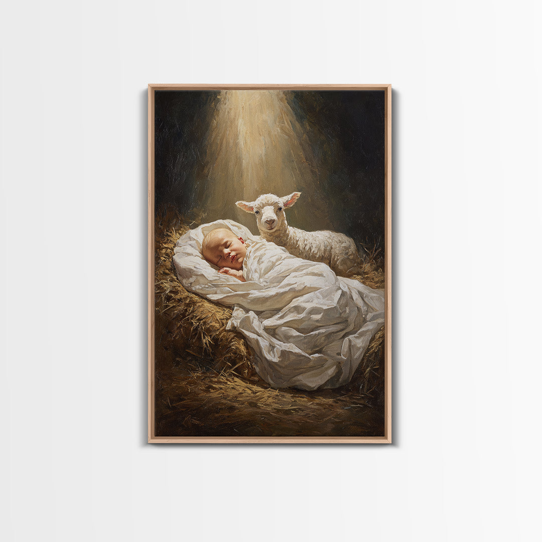 Heaven’s Gentle Ray – Framed Canvas Print – Christian Christmas Art – Jesus Painting – Christian Art Canvas – Christmas Wall Art – Modern C