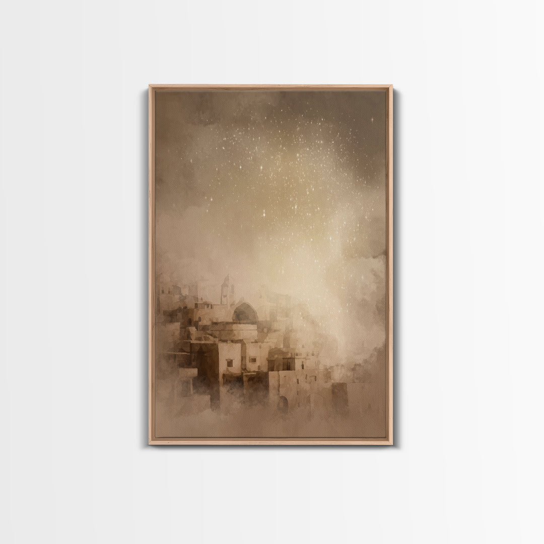 Holy City Morn – Framed Canvas Print – Christian Art Print – Christmas Canvas Wall Art – Christian Christmas Decorations – Christian Wall A