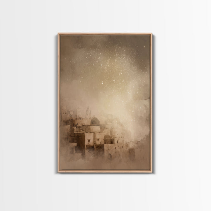 Holy City Morn – Framed Canvas Print – Christian Art Print – Christmas Canvas Wall Art – Christian Christmas Decorations – Christian Wall A