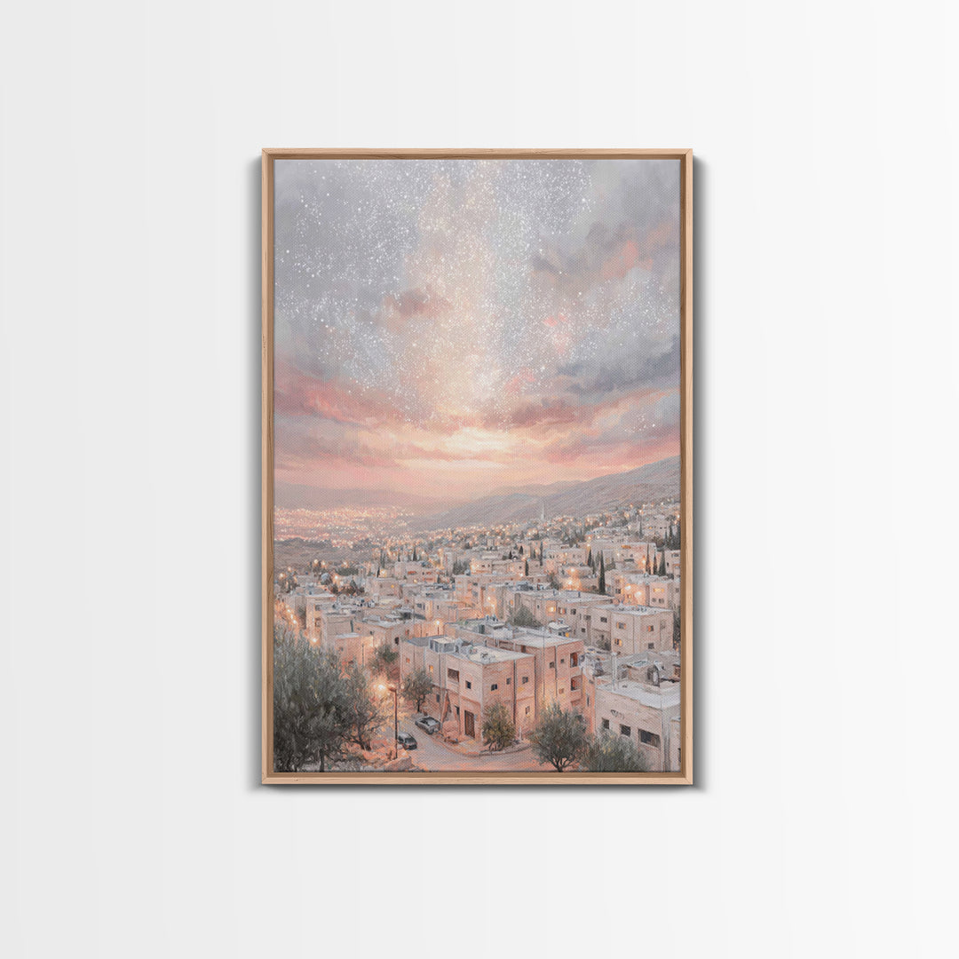 Dawn Over Bethlehem, Framed Canvas Print, Christmas Wall Art, Christian Art Print, Christian Christmas Art, Modern Christian Painting, Chri