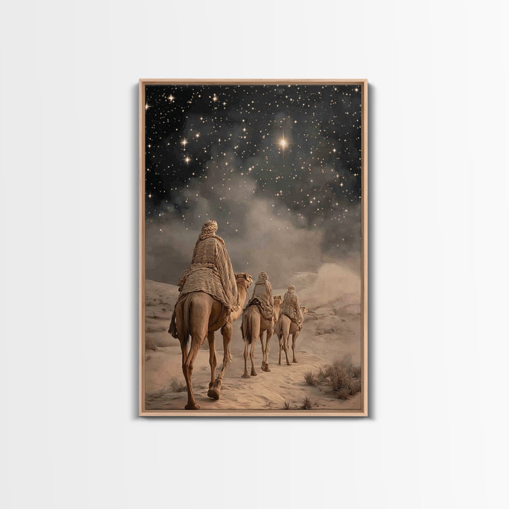 Night Star Path – Framed Canvas Print – Christian Christmas Art – Christian Wall Art – Christian Art Canvas – Jesus Painting – Christmas Ar