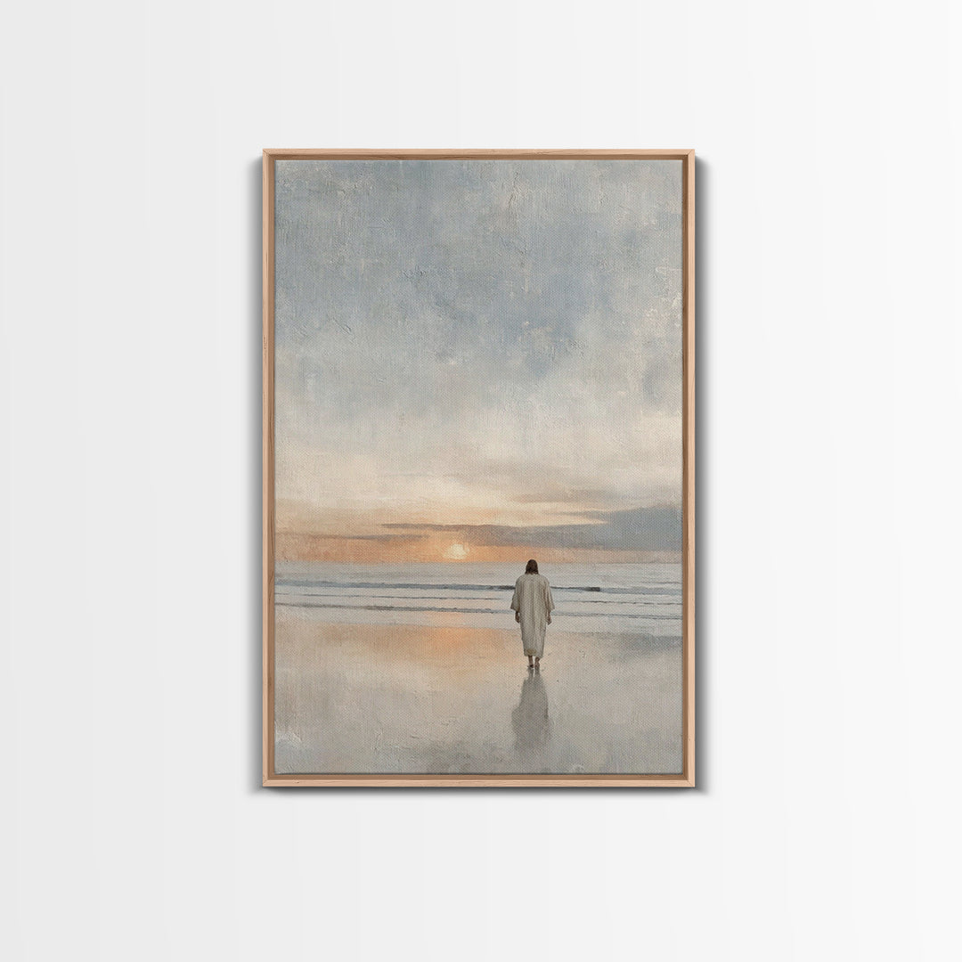 Shore Of Peace – Framed Canvas Print – Jesus Painting – Christian Wall Art – Christian Art Canvas – Modern Christian Art – Christian Decor