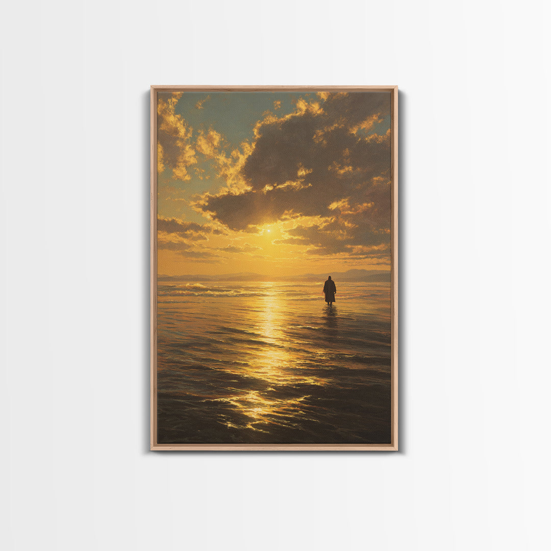 Golden Crossing – Framed Canvas Print – Christian Art Canvas – Jesus Painting – Christian Wall Art – Moody Christian Art – Christian Christ