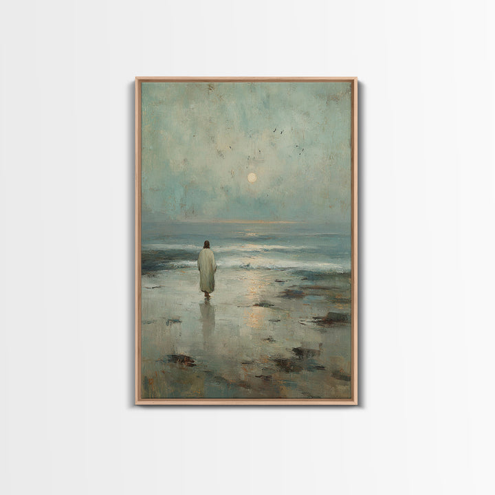 Dawn Walk – Framed Canvas Print – Christian Wall Art – Jesus Painting – Christian Art Canvas – Modern Christian Art – Subtle Christian Art