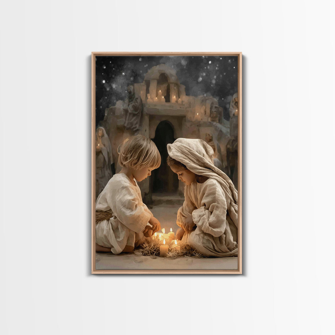 Holy Night Prayer – Framed Canvas Print – Christian Art Canvas – Christian Christmas Decor – Jesus Christmas Art – Christmas Art Prints – C