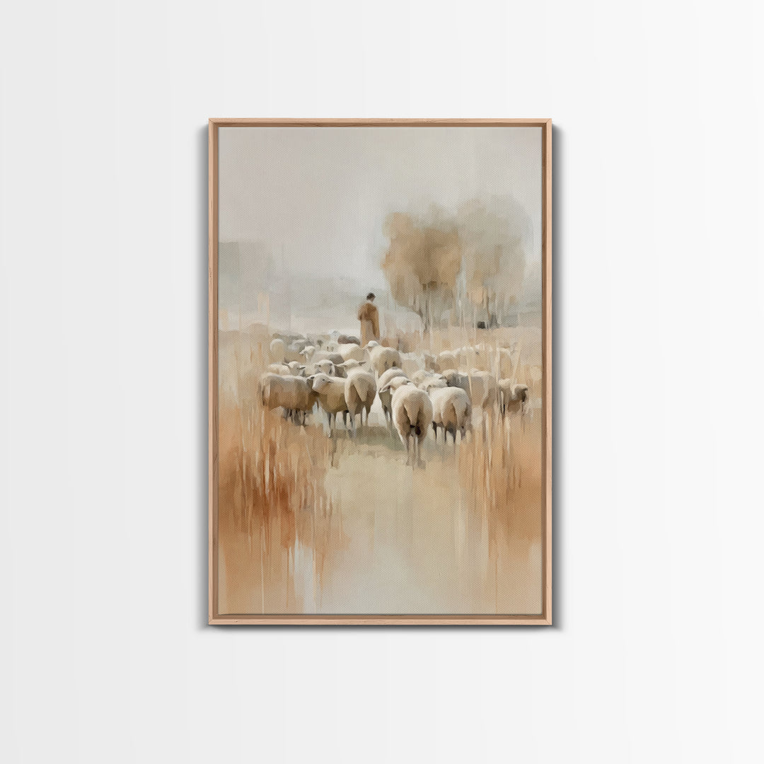 Golden Pasture Calm – Framed Canvas Print – Christian Art Canvas – Christian Wall Art – Christian Painting – Large Christian Art – Subtle C