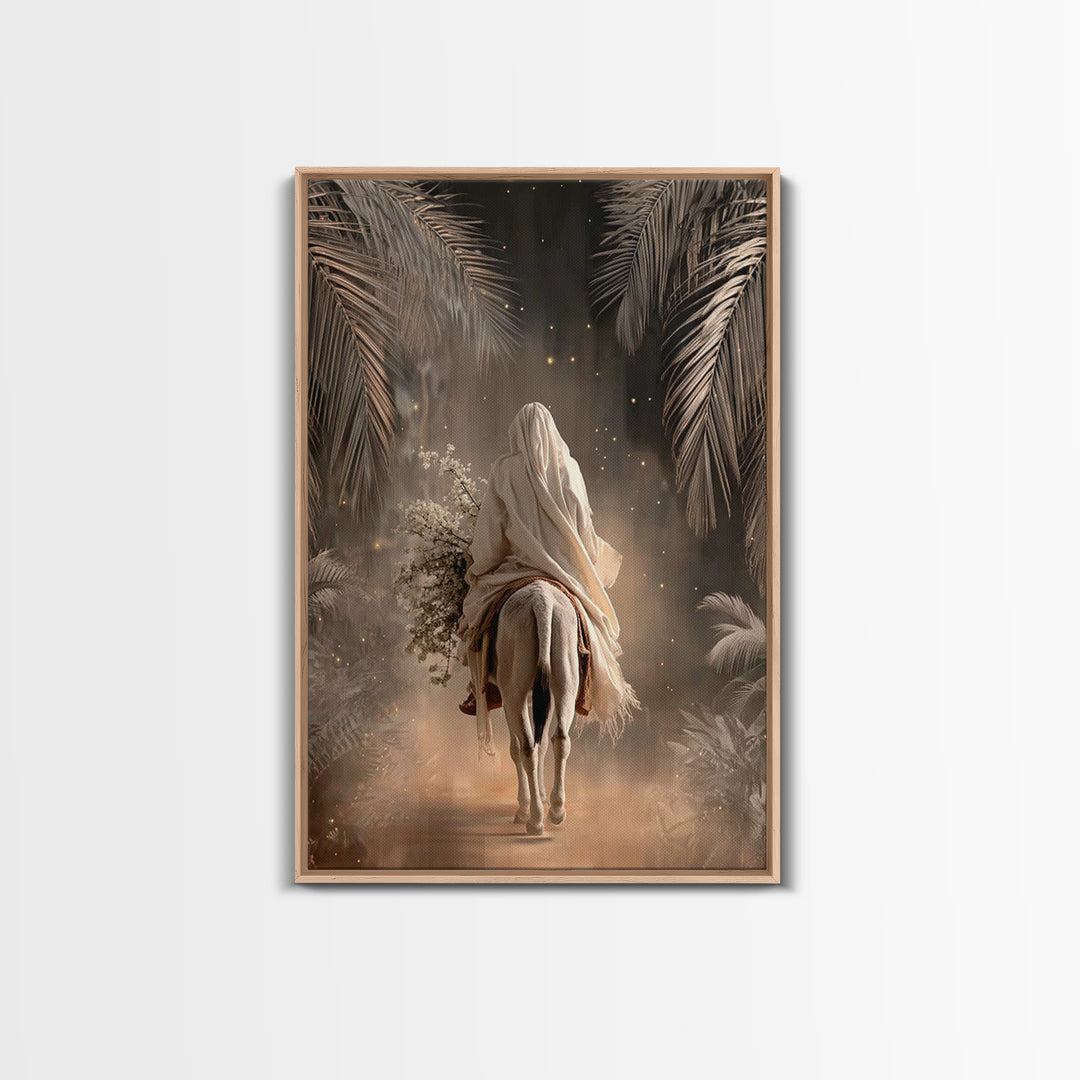 Night Palm Reverence – Framed Canvas Print – Christian Wall Art – Large Jesus Painting – Christian Art Print – Christmas Art Work – Christi