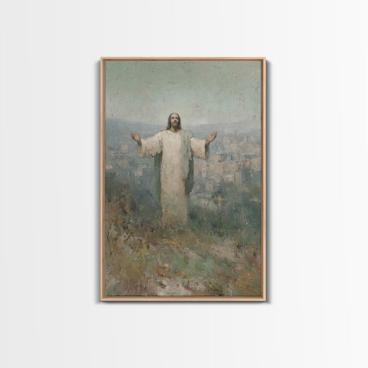 Hillside Blessing – Framed Canvas Print – Christian Art Painting – Jesus Wall Art – Modern Christian Art – Christmas Art Prints – Christian