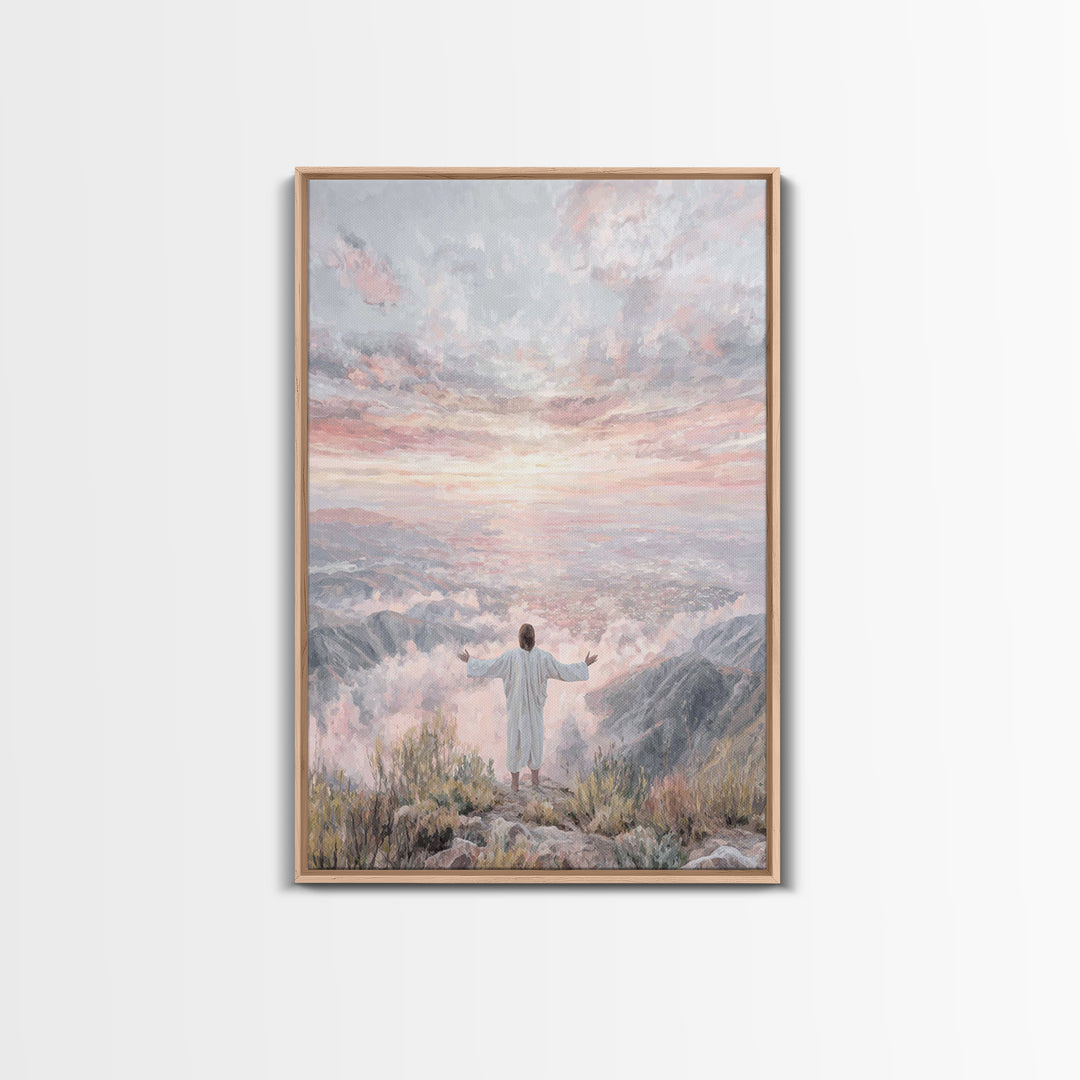 Dawn Summit Prayer – Framed Canvas Print – Christian Art Canvas – Jesus Painting – Christian Christmas Art – Christian Wall Art – Christmas