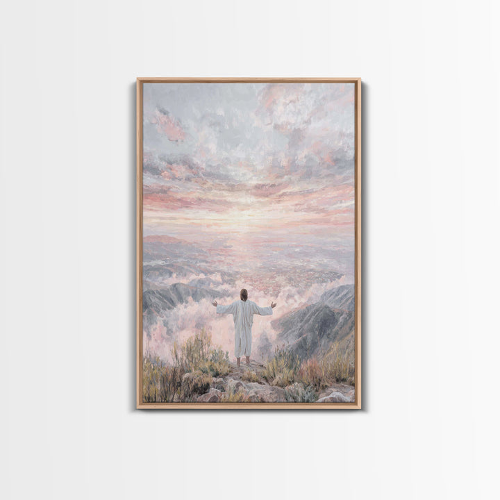 Dawn Summit Prayer – Framed Canvas Print – Christian Art Canvas – Jesus Painting – Christian Christmas Art – Christian Wall Art – Christmas