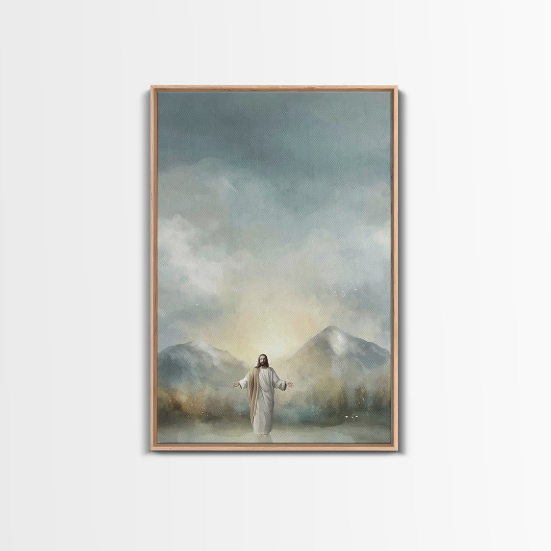 Mountain Light Mercy – Framed Canvas Print – Jesus Painting – Christian Wall Art – Christian Art Print – Christmas Art – Christian Decorati