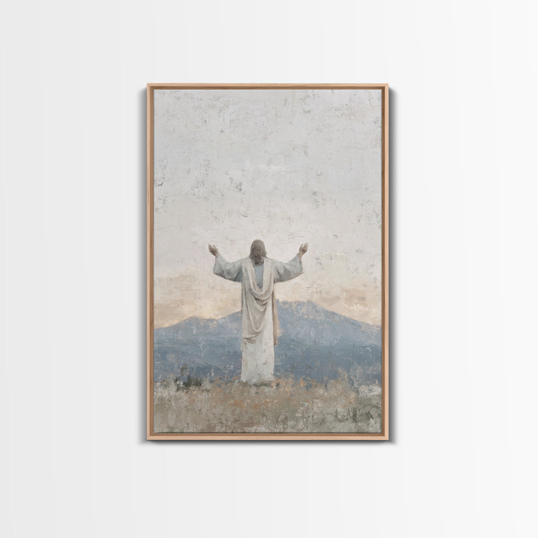 Silent Peak Devotion – Framed Canvas Print – Christian Art Canvas – Jesus Wall Art – Subtle Christian Art – Christmas Art Work – Christian