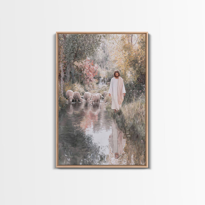 Pastoral Stream Light | Framed Canvas Print | Jesus Wall Art | Christian Art Painting | Subtle Christian Paintings | Christian Decor | Chri