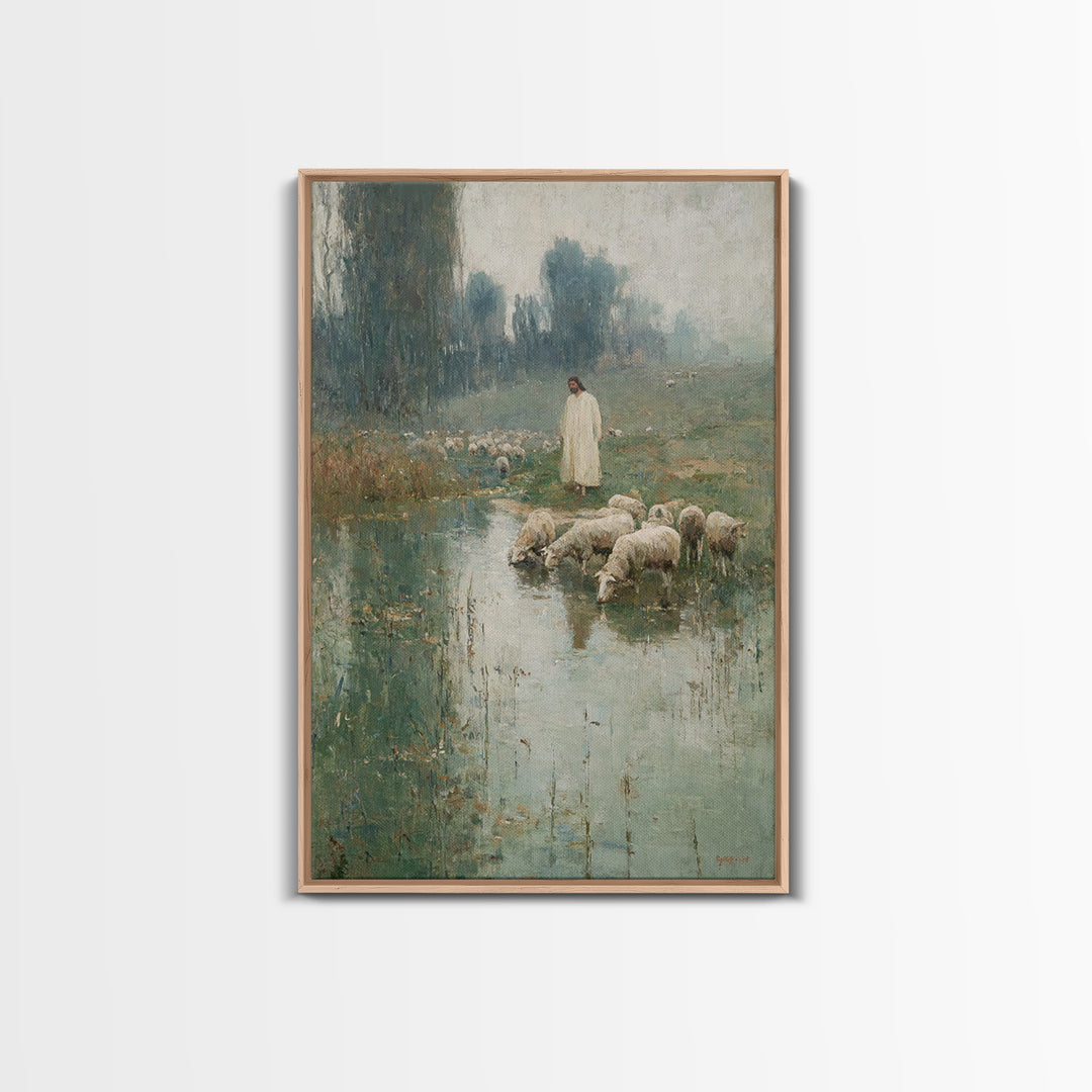 Gentle Meadow Guide – Framed Canvas Print – Subtle Christian Art – Jesus Wall Art – Christian Art Canvas – Christian Gift – Christian Art P