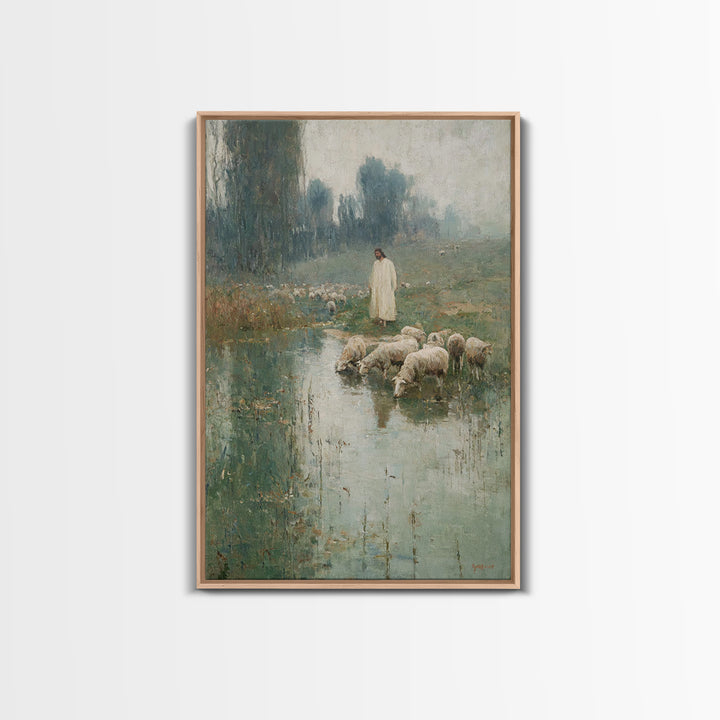 Gentle Meadow Guide – Framed Canvas Print – Subtle Christian Art – Jesus Wall Art – Christian Art Canvas – Christian Gift – Christian Art P