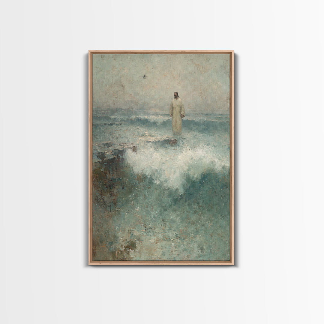 Sea of His Calm, Framed Canvas Print, Jesus Painting, Christian Wall Art, Christian Art Canvas, Vintage Christian Art