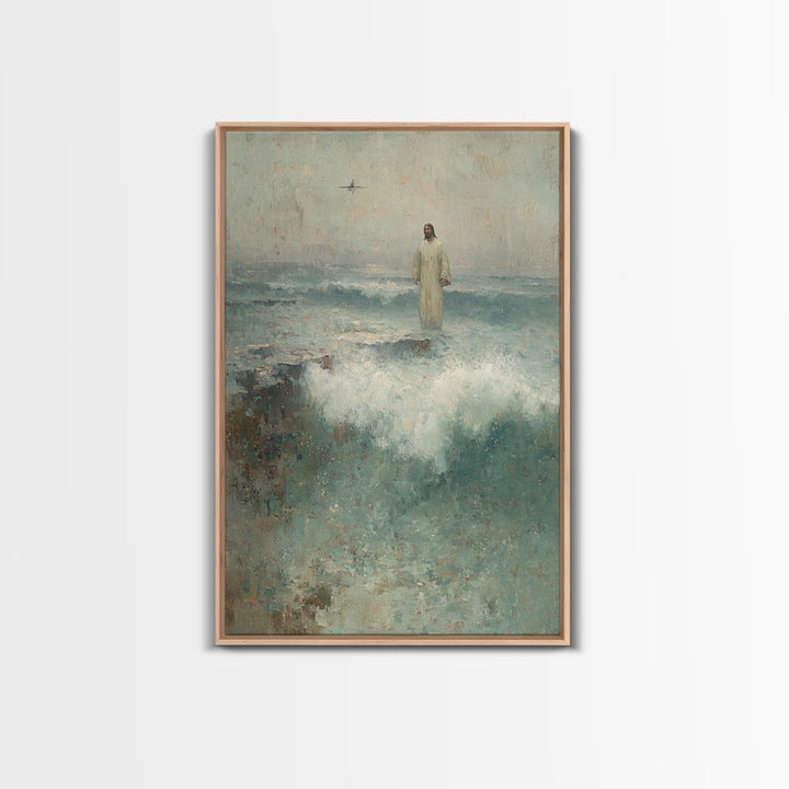 Sea of His Calm, Framed Canvas Print, Jesus Painting, Christian Wall Art, Christian Art Canvas, Vintage Christian Art