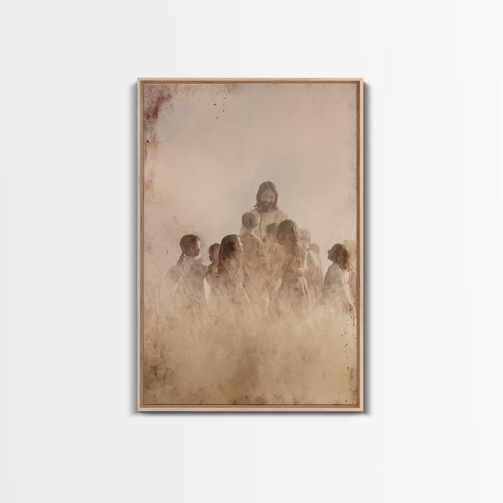 Children of Heaven, Framed Canvas Print, Christian Art Canvas, Christian Wall Art, Jesus Painting, Christian Art Prints
