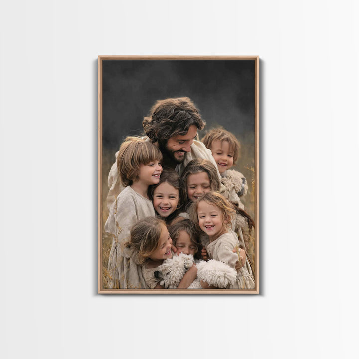 Laughter of the Lambs | Framed Canvas Print | Jesus Painting | Christian Art Canvas | Christian Wall Art | Christian Decor