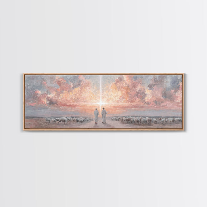 Soft Meadow Grace, Framed Canvas Print, Christian Wall Art, Panoramic Painting, Christian Art Canvas, Jesus Christmas Art, Christian Painti