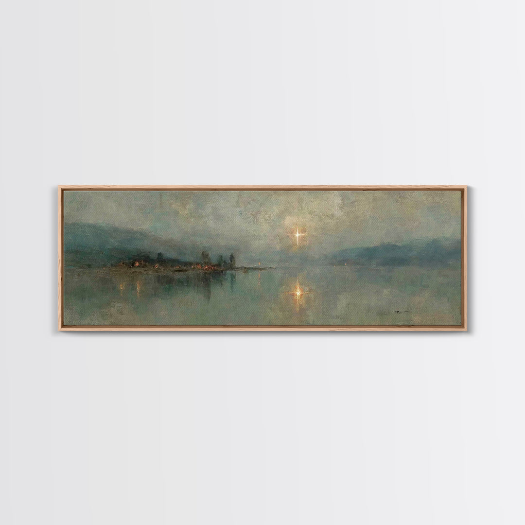 Midnight Bethlehem Light – Framed Canvas Print – Panoramic Art – Christian Wall Art – Christian Art Canvas – Christmas Art – Modern Christi