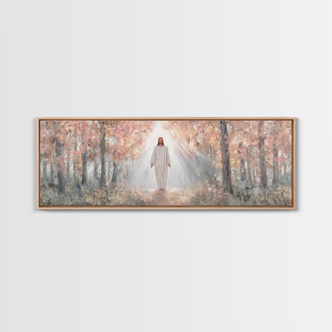 Radiant Savior Path, Framed Canvas Print, Christian Wall Art, Jesus Painting, Panoramic Art, Christmas Wall Art
