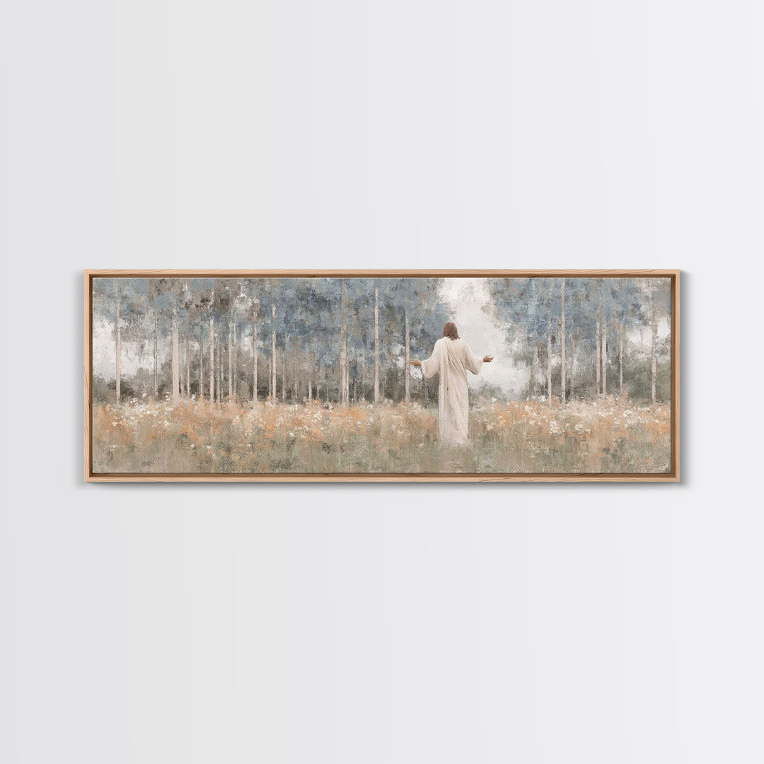Garden Of Grace | Framed Canvas Print | Christian Art Canvas | Panoramic Print | Jesus Painting | Christian Decor