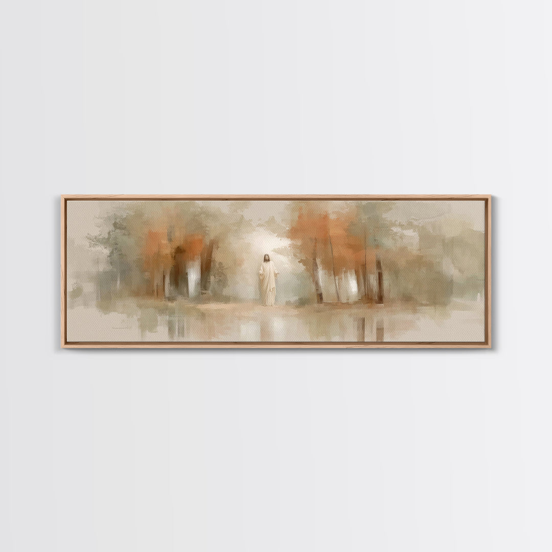 Autumn Light Divine | Framed Canvas Print | Christian Wall Art | Panoramic Wall Art | Jesus Painting | Christian Art Canvas