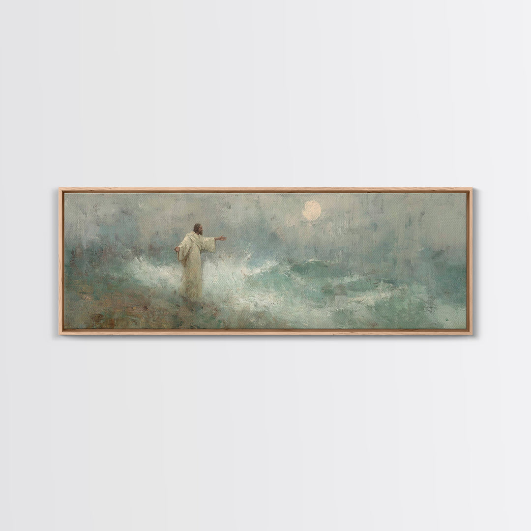 Ocean Of Peace, Framed Canvas Print, Jesus Painting, Christian Wall Art, Panoramic Print, Christian Art Canvas, Christian Christmas Art