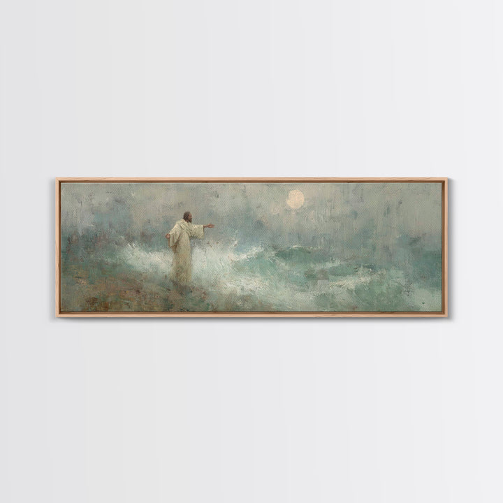Ocean Of Peace, Framed Canvas Print, Jesus Painting, Christian Wall Art, Panoramic Print, Christian Art Canvas, Christian Christmas Art