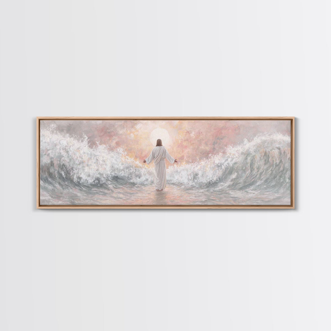 Morning Tide Mercy | Framed Canvas Print | Christian Art | Jesus Painting | Panoramic Frame | Christian Wall Art | Modern Christian Art